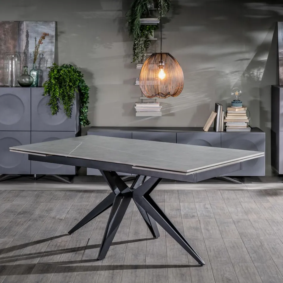 Tavolo Allungabile a 240 cm in Ceramica e Base in Metallo - Bouquet Viadurini