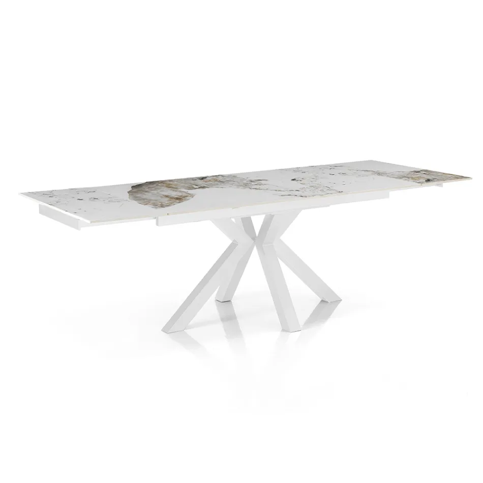 Tavolo Allungabile a 240 cm in Ceramica Finitura Marmo Onice Lucido - Piemonte Viadurini