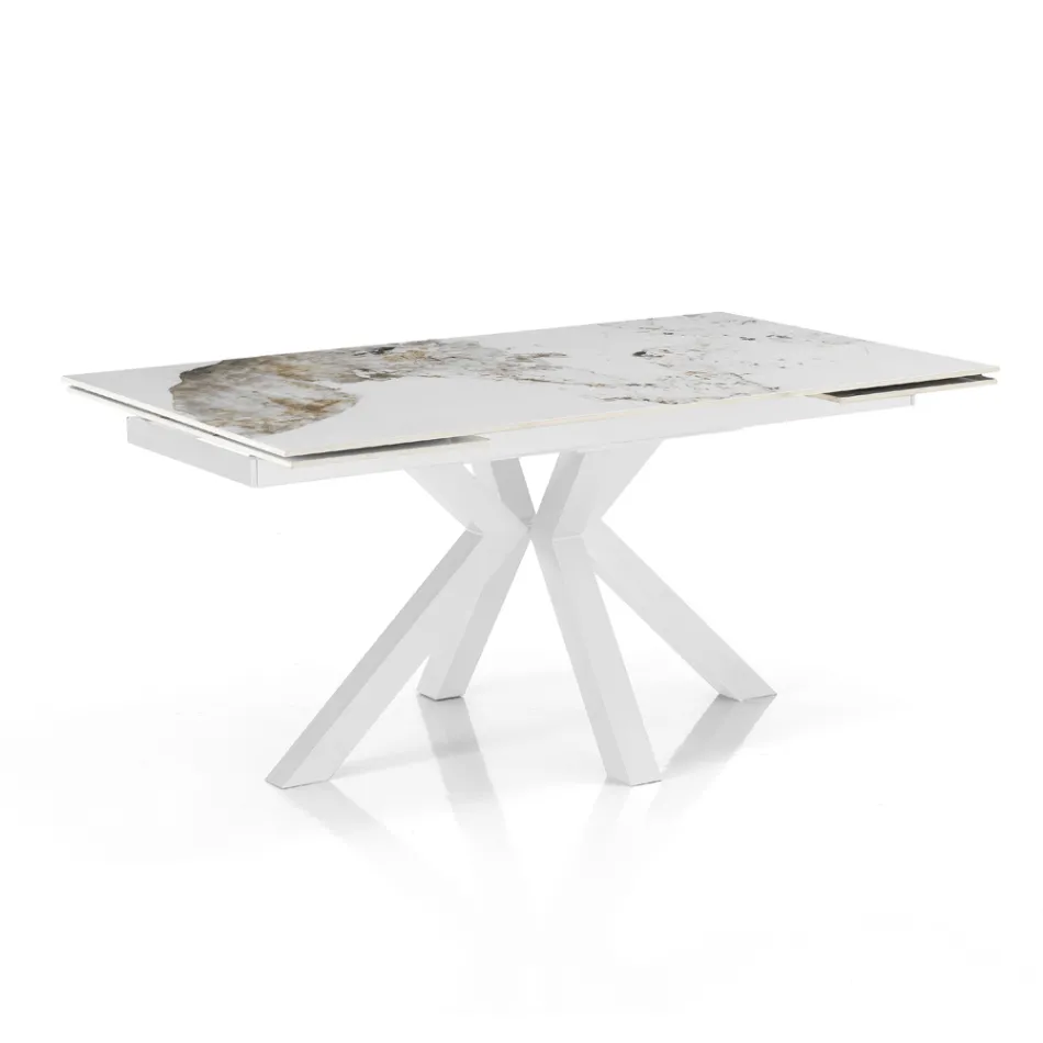 Tavolo Allungabile a 240 cm in Ceramica Finitura Marmo Onice Lucido - Piemonte Viadurini