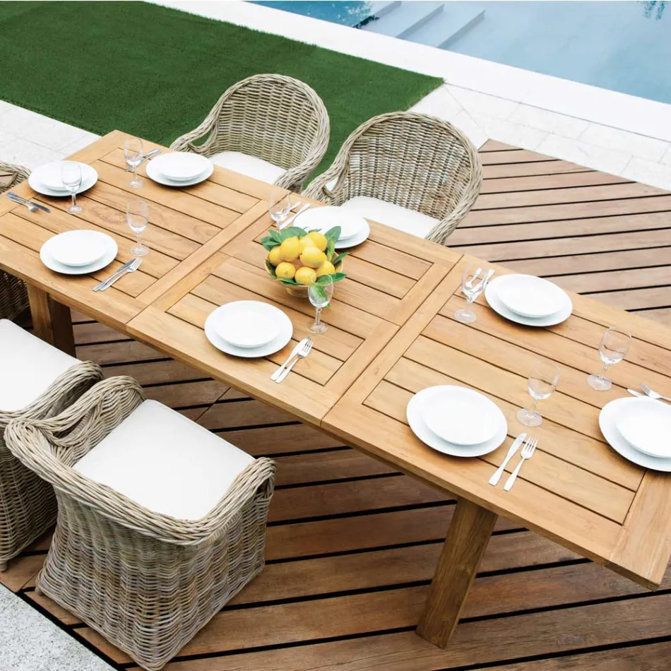 Tavolo Allungabile a 250 cm da Esterno Realizzato in Teak Riciclato - Felce Viadurini