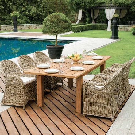 Tavolo Allungabile a 250 cm da Esterno Realizzato in Teak Riciclato - Felce Viadurini