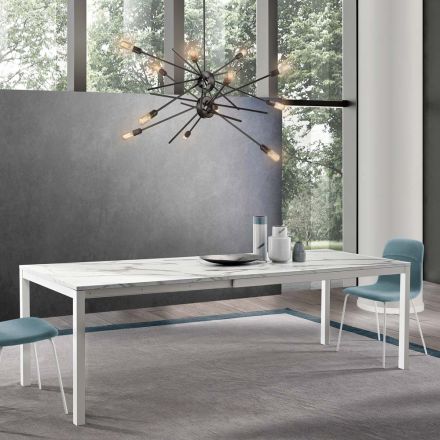 Tavolo Allungabile a 260 cm con Piano in Melaminico Finitura Calacatta - Shaila Viadurini