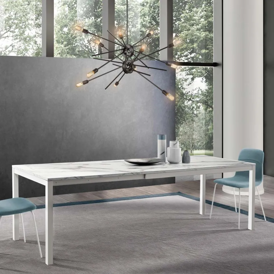 Tavolo Allungabile a 260 cm con Piano in Melaminico Finitura Calacatta - Shaila Viadurini