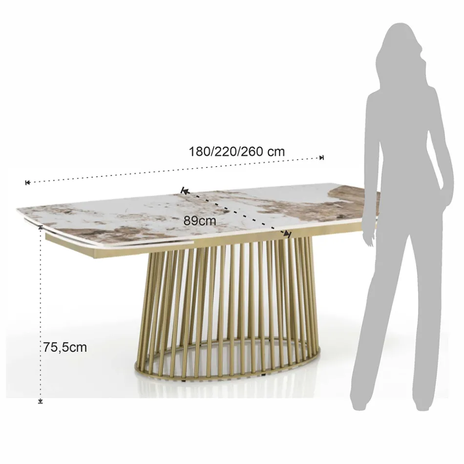Tavolo Allungabile a 260 cm in Ceramica Finitura Marmo e Metallo - Veneto Viadurini