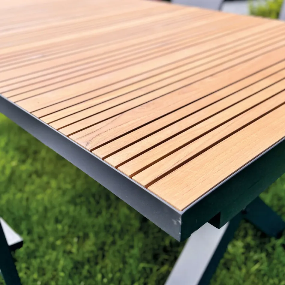 Tavolo Allungabile a 263 cm in Alluminio e Teak Massello - Lilia Viadurini