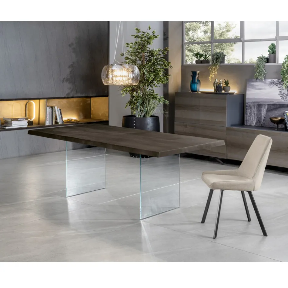 Tavolo Allungabile a 300 cm in Rovere e Base in Vetro Temperato - Nicoall Viadurini