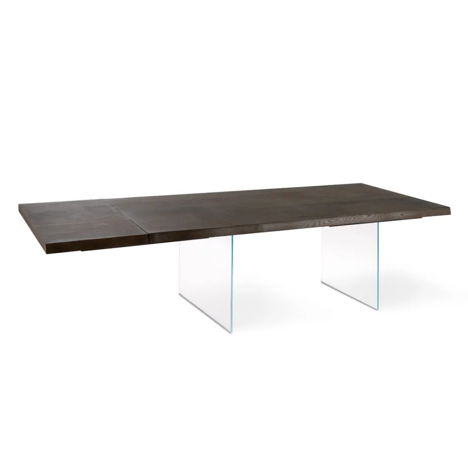 Tavolo Allungabile a 300 cm in Rovere e Base in Vetro Temperato - Nicoall Viadurini