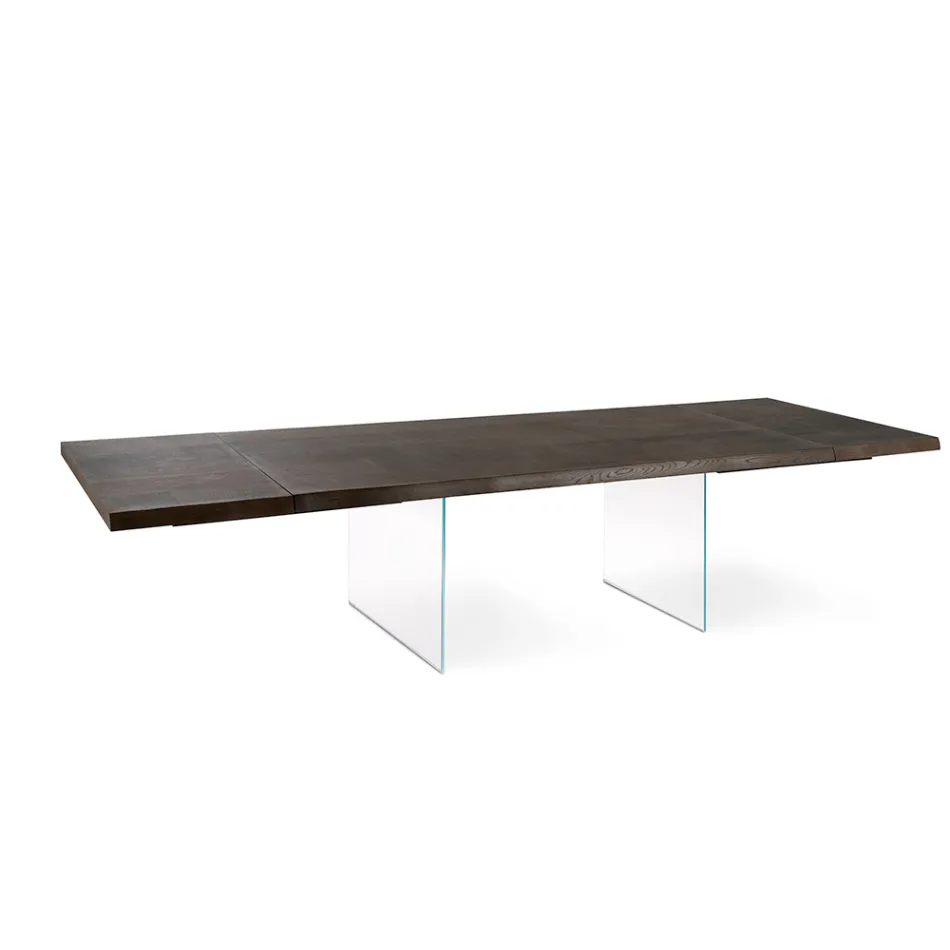 Tavolo Allungabile a 300 cm in Rovere e Base in Vetro Temperato - Nicoall Viadurini