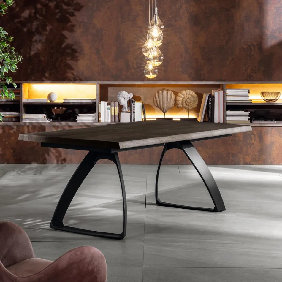 Tavolo Allungabile a 300 cm in Rovere Impiallacciato e Base in Alluminio - Travis Viadurini