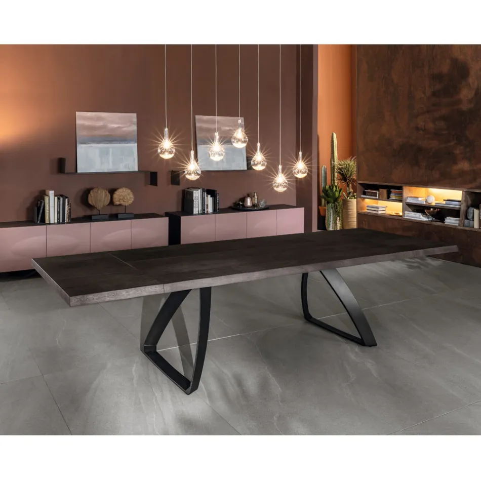 Tavolo Allungabile a 300 cm in Rovere Impiallacciato e Base in Alluminio - Travis Viadurini