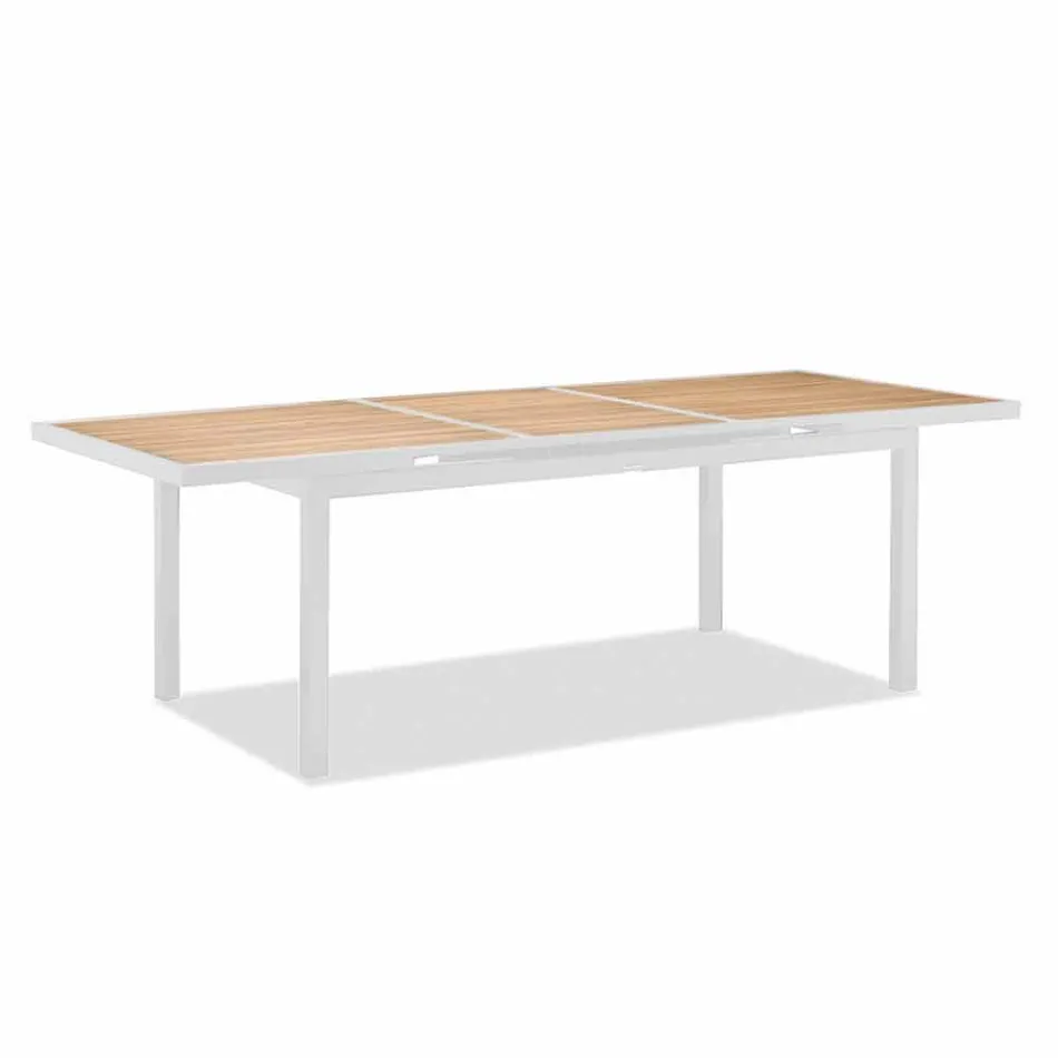 Tavolo Allungabile a 340 cm da Esterno in Alluminio e Piano in Teak - Bilel Viadurini