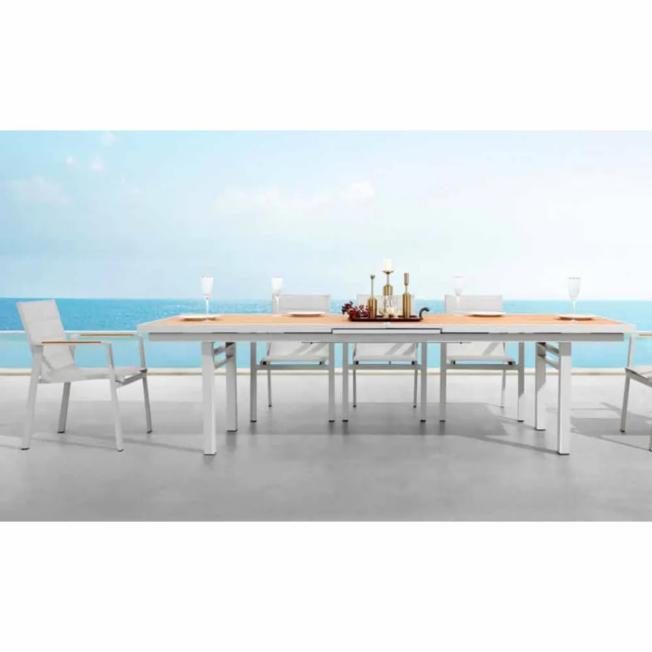 Tavolo Allungabile a 340 cm da Esterno in Alluminio e Piano in Teak - Bilel Viadurini