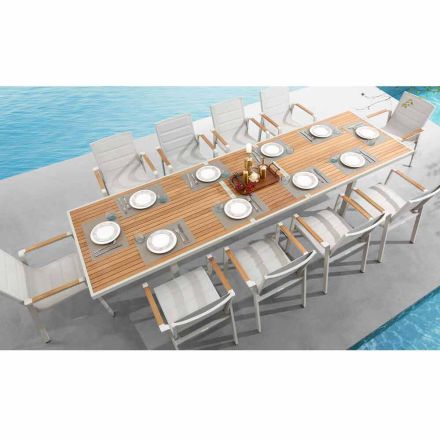Tavolo Allungabile a 340 cm da Esterno in Alluminio e Piano in Teak - Bilel Viadurini