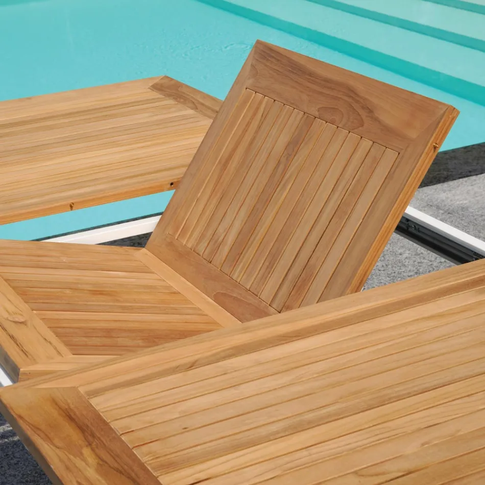 Tavolo Allungabile a Farfalla a 210 cm in Alluminio e Piano in Teak - Incanto Viadurini