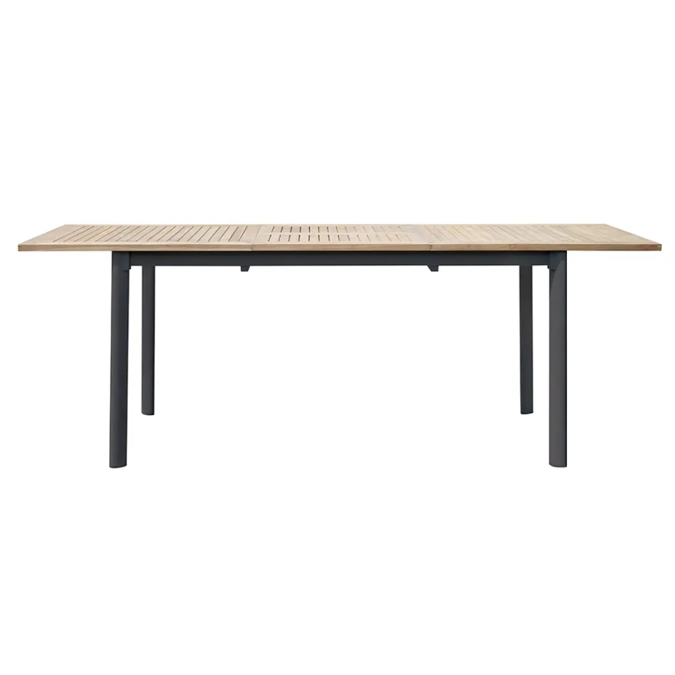 Tavolo Allungabile a Farfalla a 210 cm in Alluminio e Piano in Teak - Incanto Viadurini