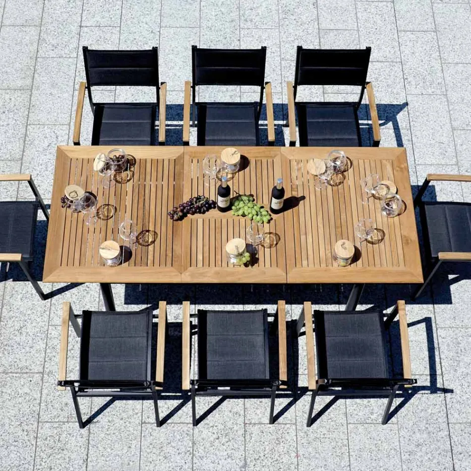 Tavolo Allungabile a Farfalla a 210 cm in Alluminio e Piano in Teak - Incanto Viadurini