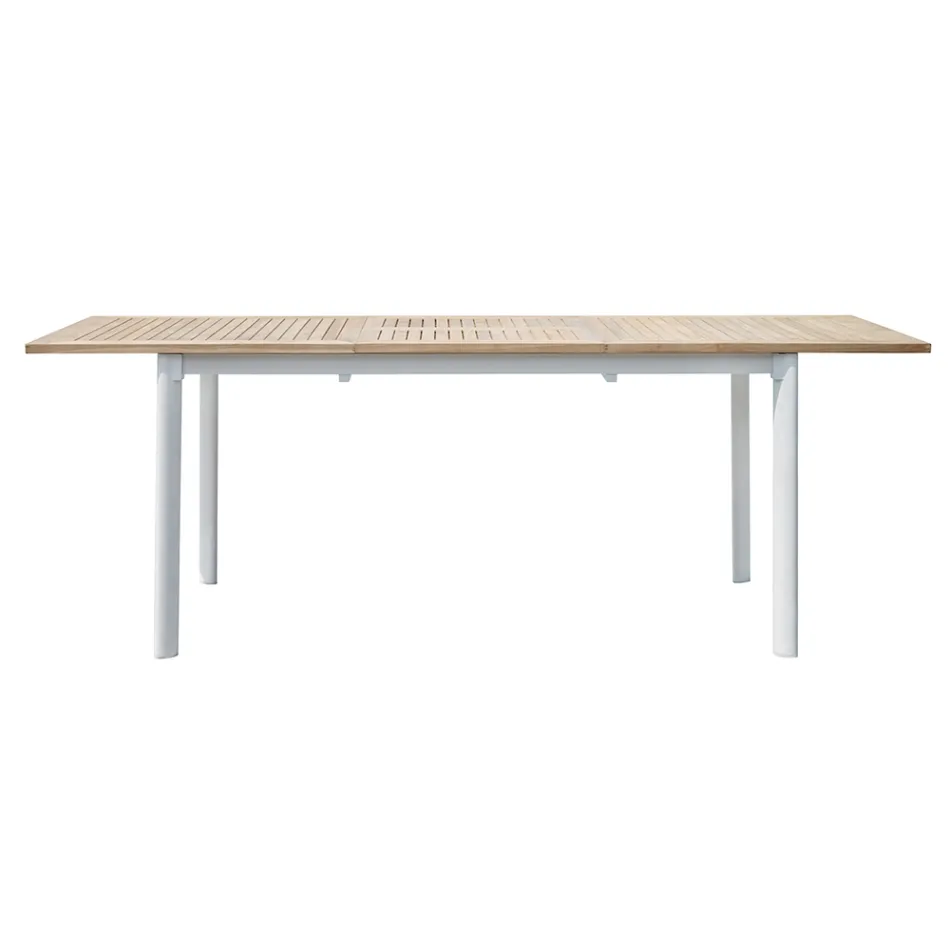 Tavolo Allungabile a Farfalla a 210 cm in Alluminio e Piano in Teak - Incanto Viadurini