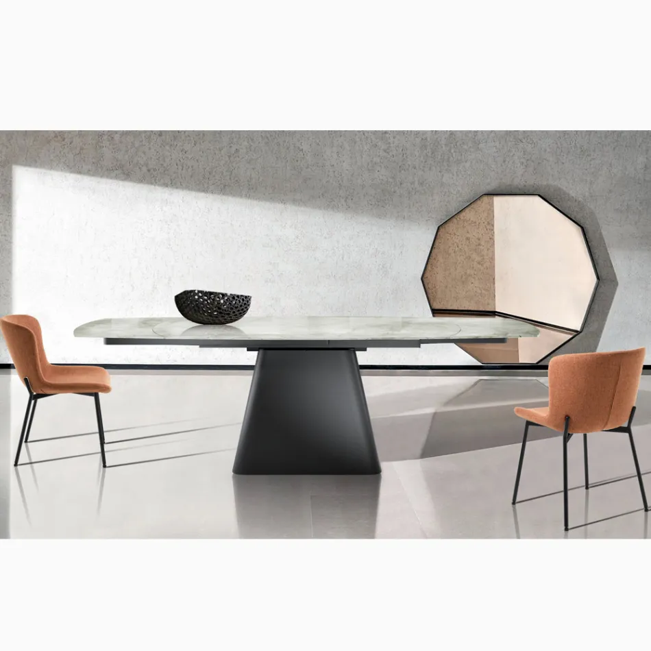Tavolo Allungabile con Base in Acciaio e Piano in Ceramica Finitura Marmo - Emilia  Viadurini