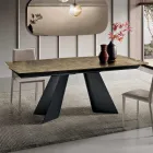 Tavolo Allungabile con Base in Metallo e Piano in Vetro Rigato Made in Italy - Lumo Viadurini