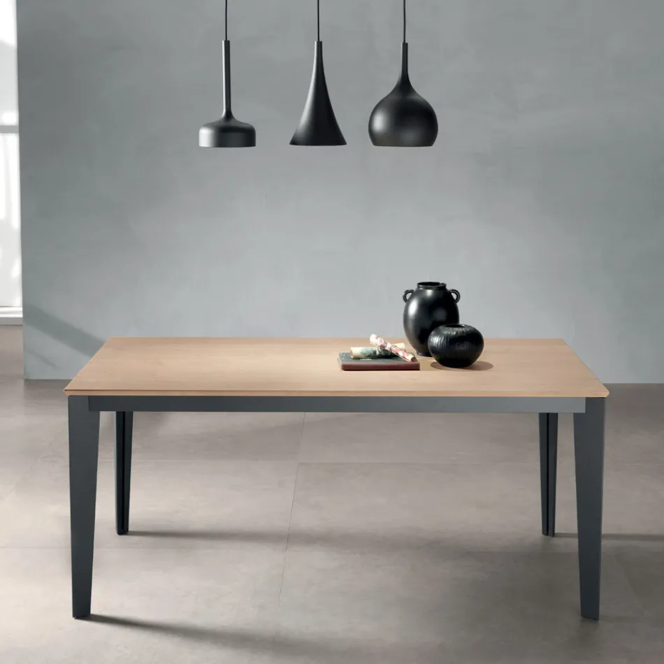Tavolo Allungabile con Piano Impiallacciato Rovere Naturale - Anice Viadurini