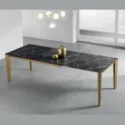 Tavolo Allungabile con Piano in Laminato Effetto Marmo Dark - Anice Viadurini