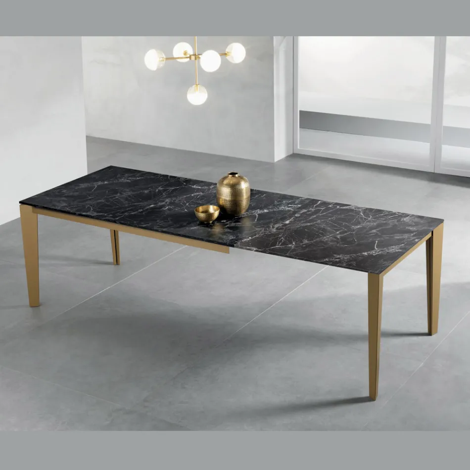 Tavolo Allungabile con Piano in Laminato Effetto Marmo Dark - Anice Viadurini