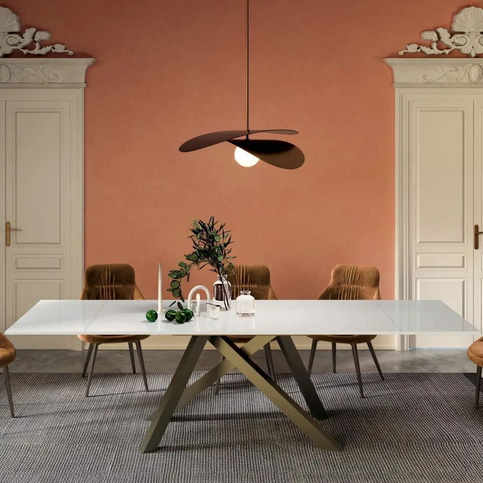 Tavolo Allungabile con Piano in Vetro Bianco Opaco Made in Italy - Settimmio  Viadurini