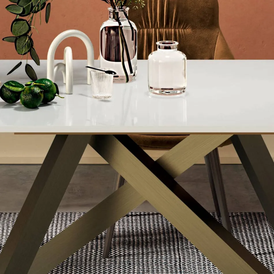 Tavolo Allungabile con Piano in Vetro Bianco Opaco Made in Italy - Settimmio  Viadurini