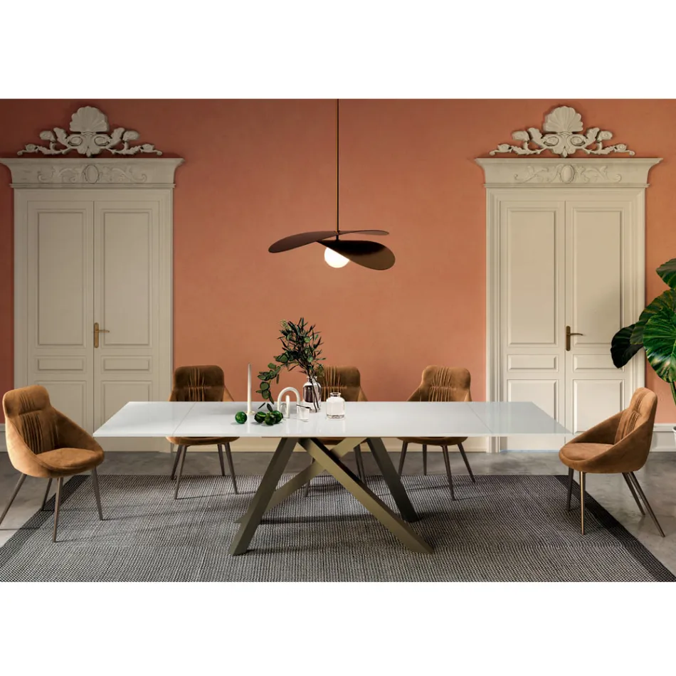 Tavolo Allungabile con Piano in Vetro Bianco Opaco Made in Italy - Settimmio  Viadurini