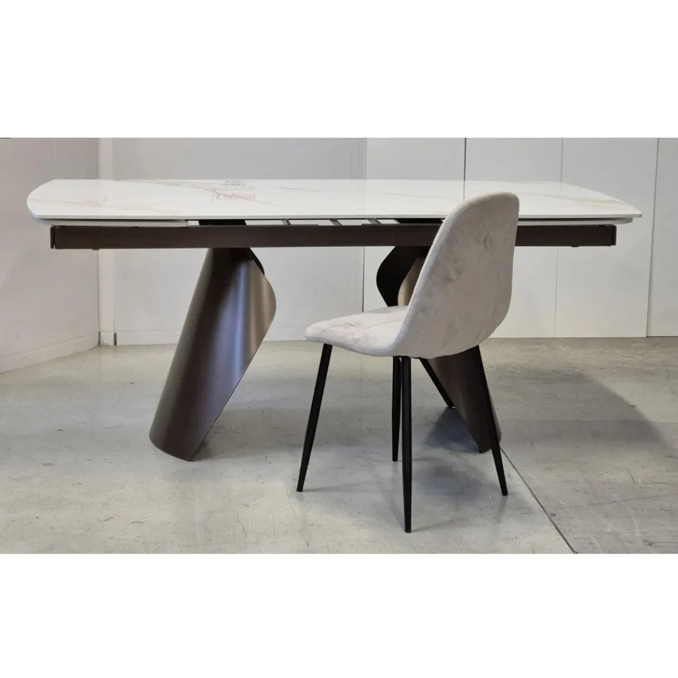 Tavolo Allungabile da 180 a 260 cm in Gres Sintered Stone Finitura Calacatta - Vortex Viadurini