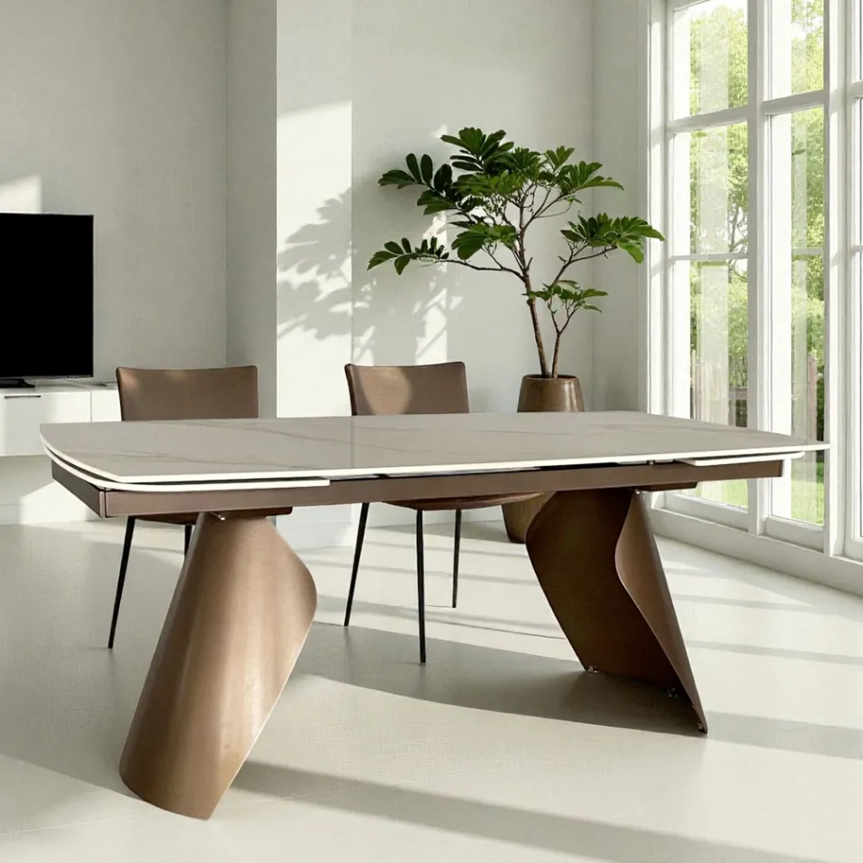 Tavolo Allungabile da 180 a 260 cm in Gres Sintered Stone Finitura Calacatta - Vortex Viadurini