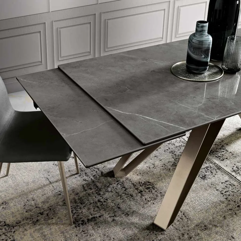 Tavolo Allungabile da Soggiorno in Metallo e Vetroceramica Made in Italy - Meluso Viadurini