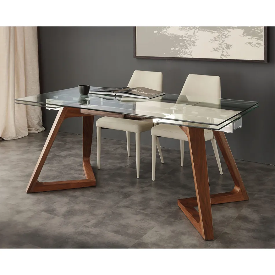 Tavolo allungabile di design con piano in vetro temperato Iside Viadurini