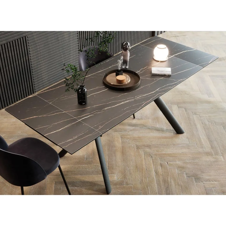 Tavolo Allungabile Fino 200 cm Base in Metallo e Piano in Gres - Norris Viadurini