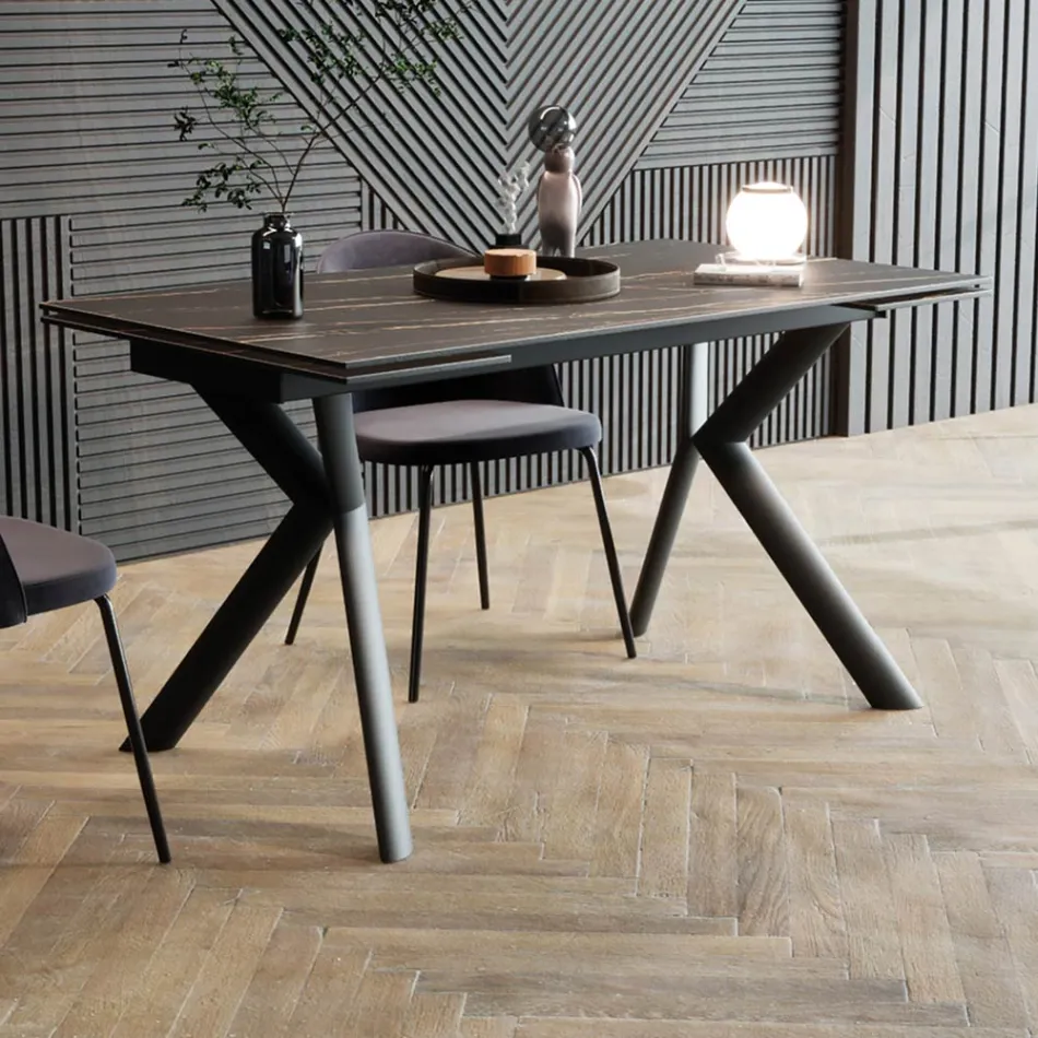 Tavolo Allungabile Fino 200 cm Base in Metallo e Piano in Gres - Norris Viadurini
