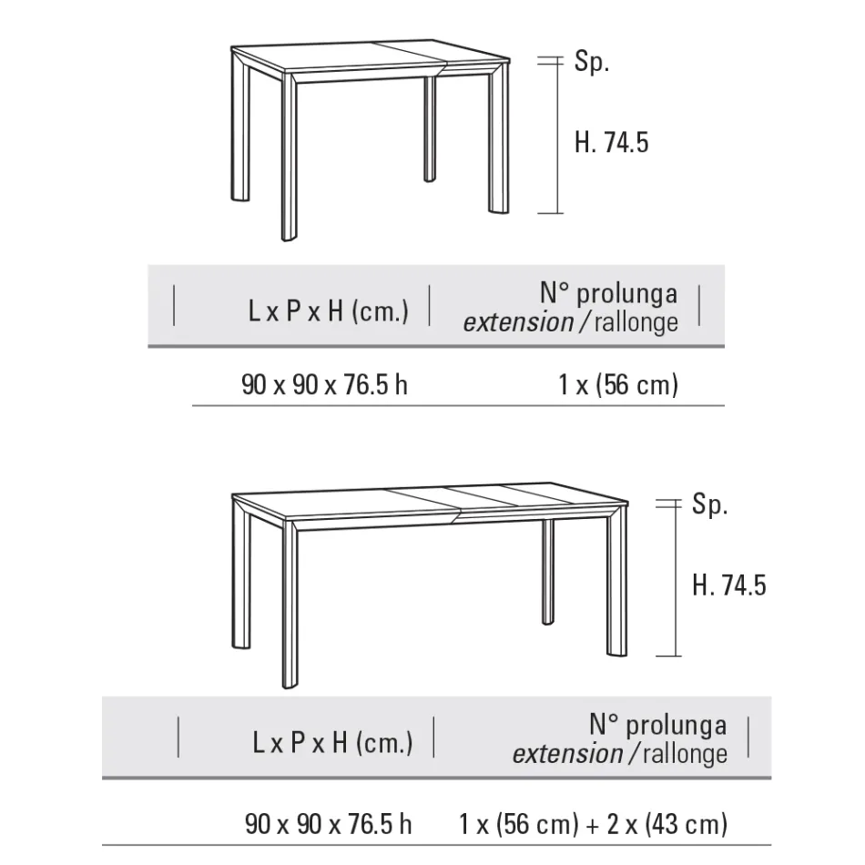 Tavolo Allungabile Fino 232 cm Quadrato in Hpl Made in Italy - Filiberto Viadurini