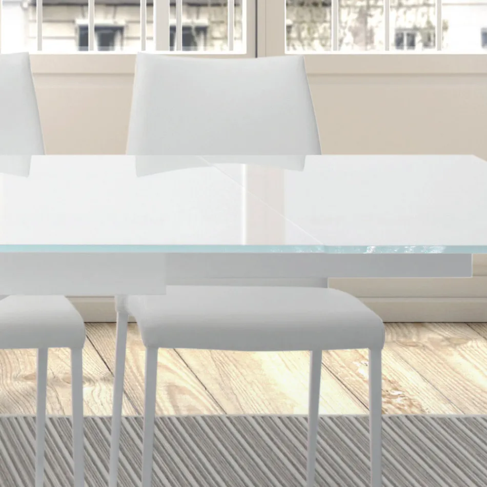 Tavolo Allungabile fino 278 cm in Vetro e Acciaio Bianco Made in Italy – Grotta Viadurini