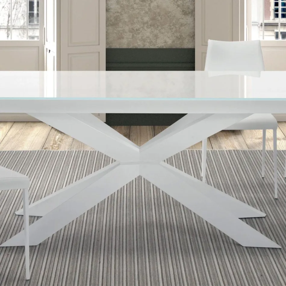 Tavolo Allungabile fino 278 cm in Vetro e Acciaio Bianco Made in Italy – Grotta Viadurini