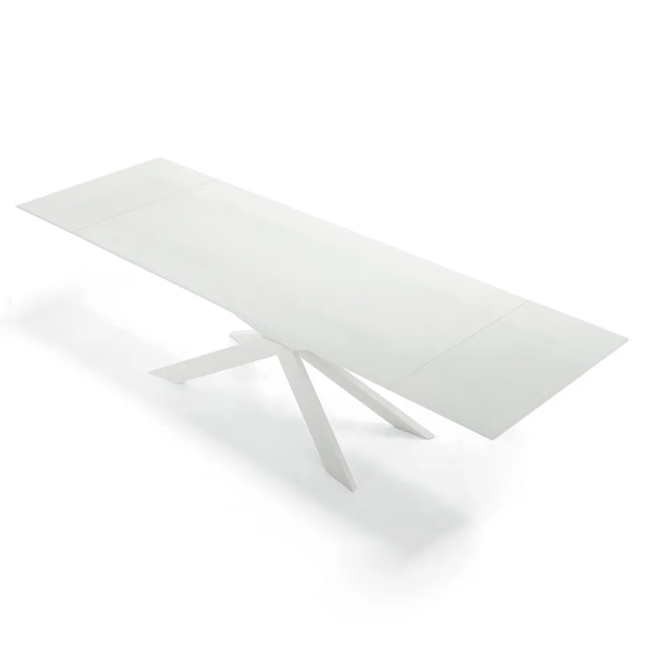 Tavolo Allungabile fino 278 cm in Vetro e Acciaio Bianco Made in Italy – Grotta Viadurini