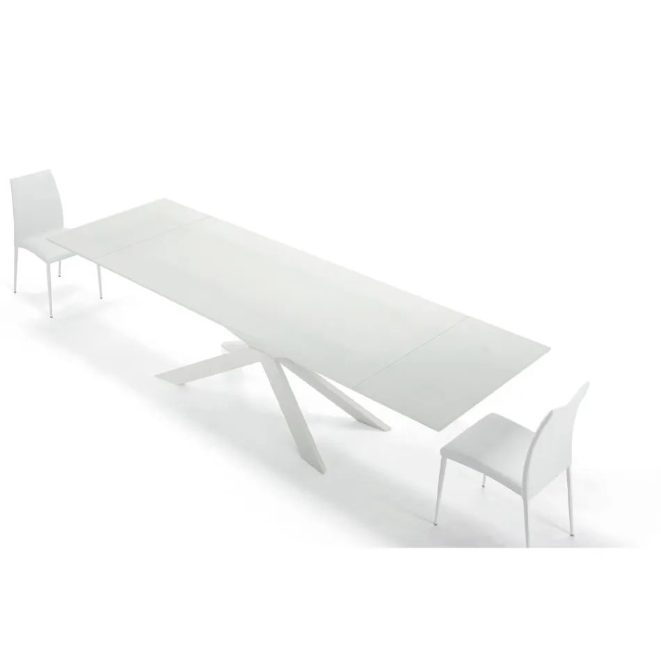Tavolo Allungabile fino 278 cm in Vetro e Acciaio Bianco Made in Italy – Grotta Viadurini