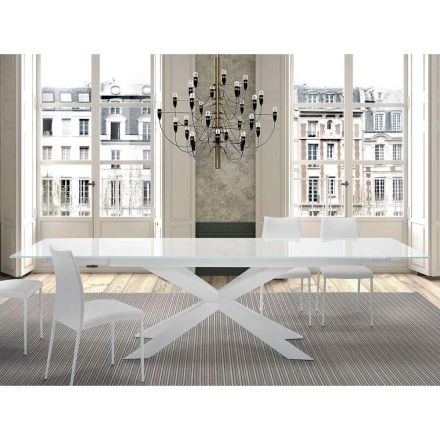 Tavolo Allungabile fino 278 cm in Vetro e Acciaio Bianco Made in Italy – Grotta Viadurini