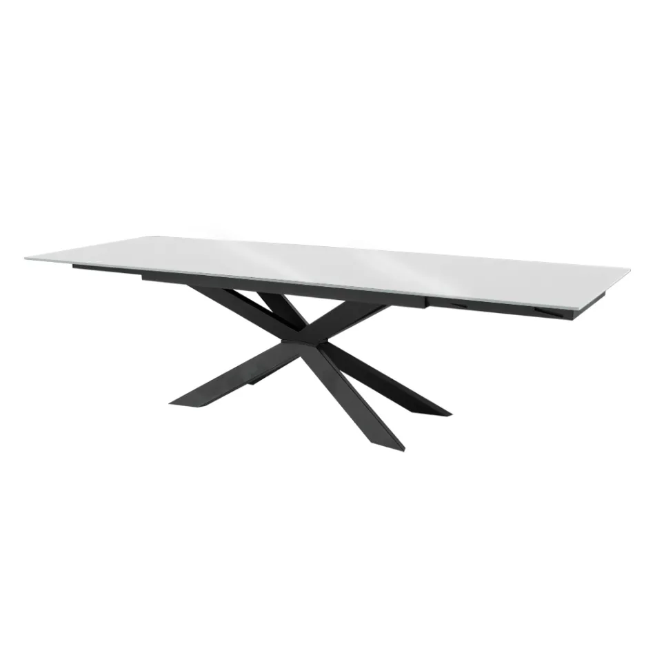 Tavolo Allungabile fino 278 cm in Vetro e Acciaio Nero Made in Italy – Grotta Viadurini