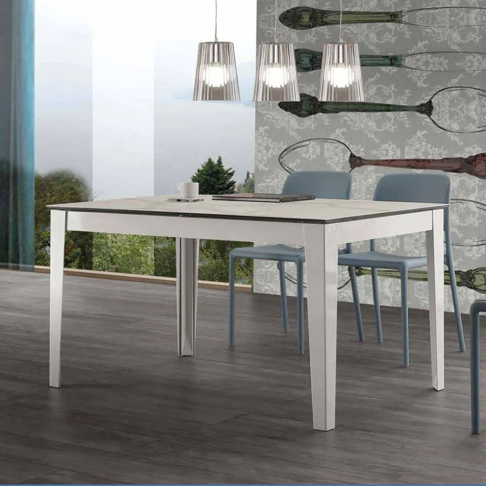 Tavolo allungabile fino 380 cm in vetroceramica e metallo Cagliari Viadurini
