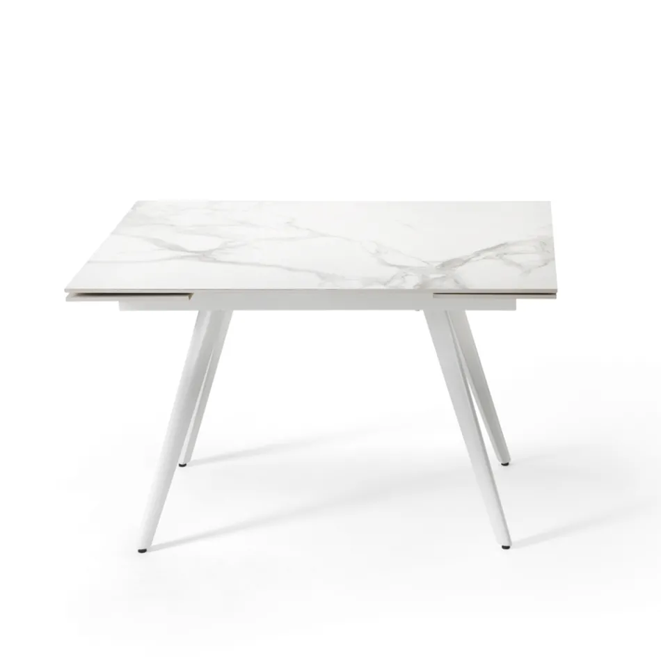 Tavolo Allungabile Fino a 180 cm in Pietra Effetto Marmo e Metallo - Numa Viadurini