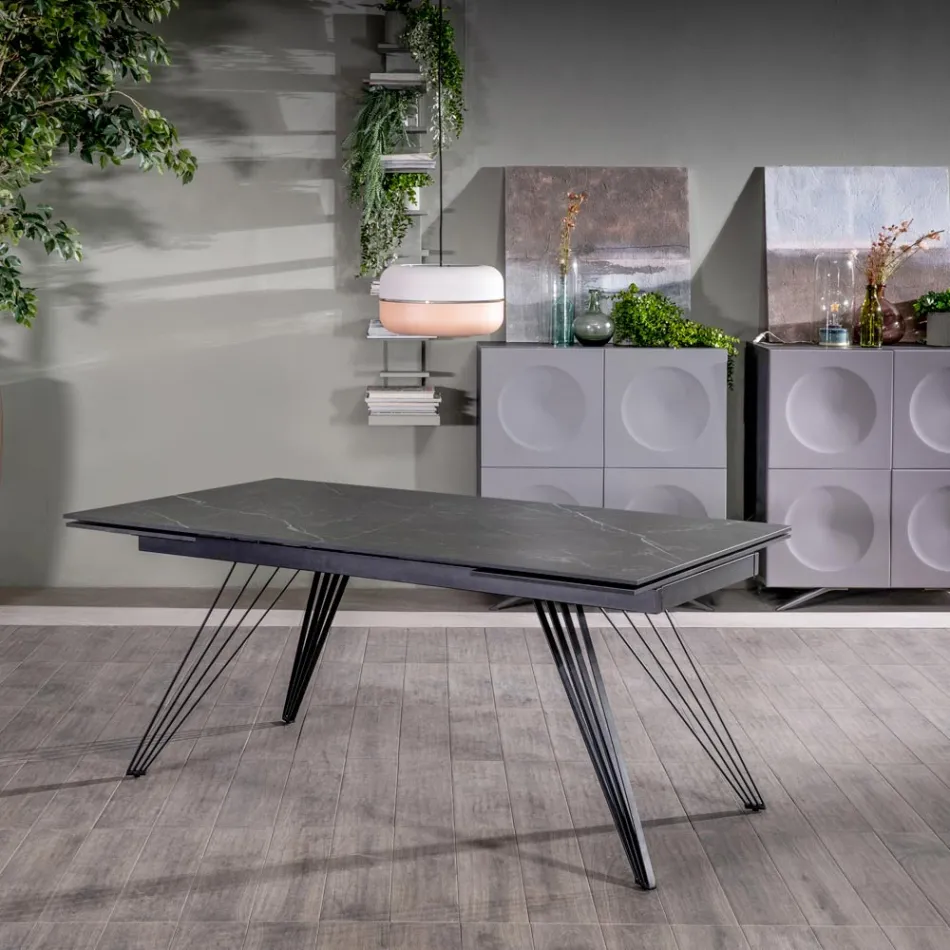 Tavolo Allungabile fino a 240 cm in Ceramica e Metallo - Bouquet Viadurini