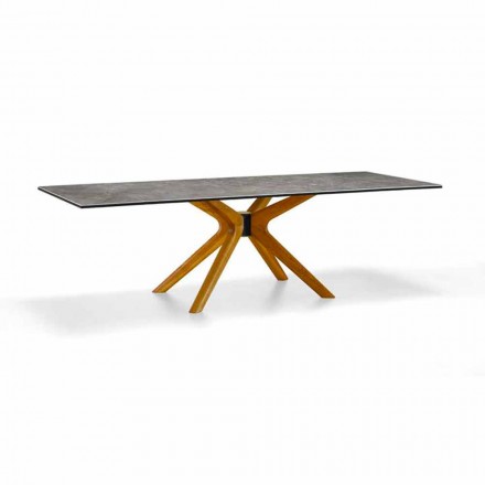 Tavolo Allungabile Fino a 260 cm in Gres Marmo e Legno Made in Italy - Malita Viadurini