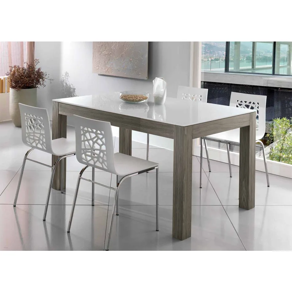 Tavolo Allungabile fino a 270cm in Vetro e Legno Frassino Made in Italy – Homer Viadurini