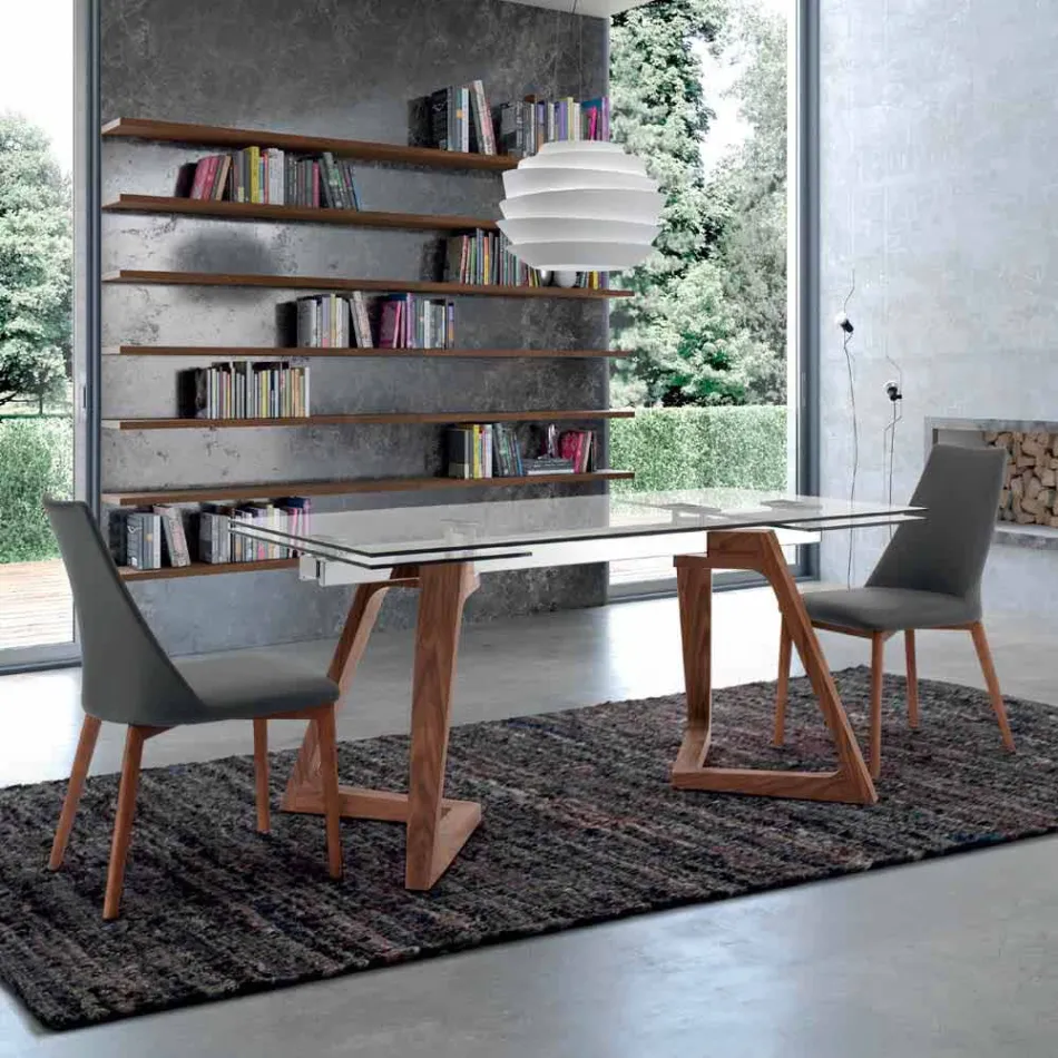 Tavolo Allungabile Fino a 280 cm in Vetro e Legno Impiallacciato – Eugrafo Viadurini