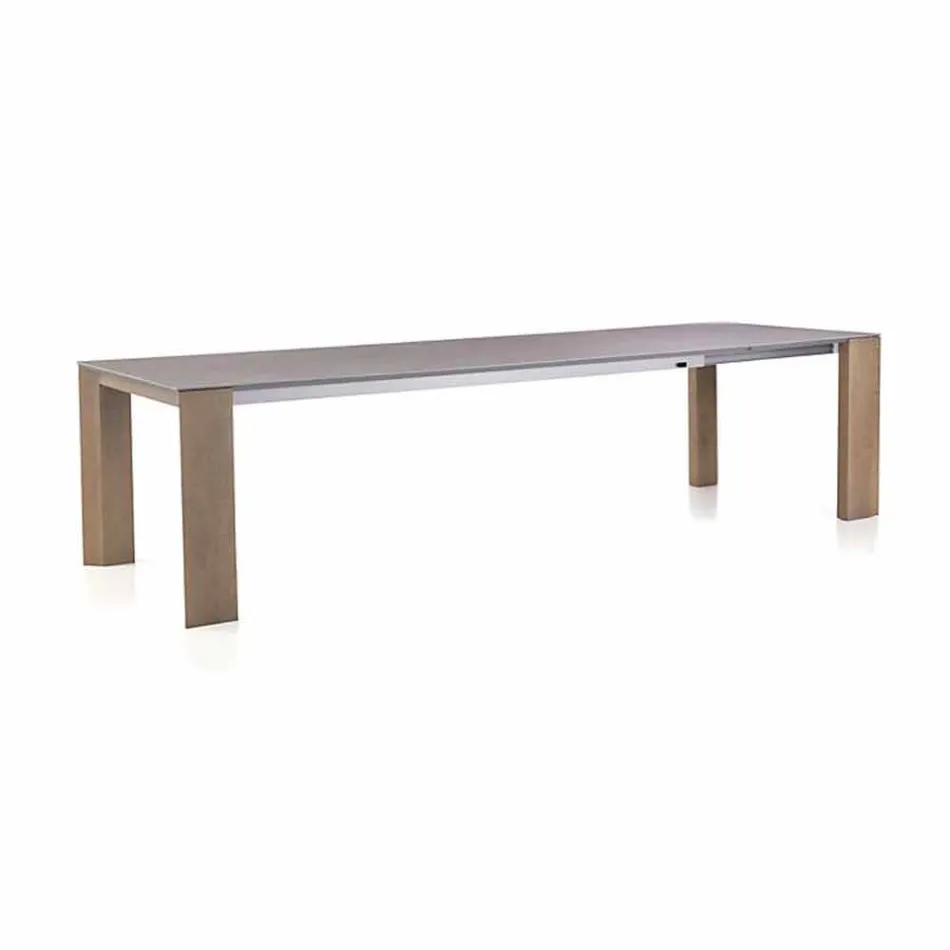 Tavolo Allungabile Fino a 300 cm in Ceramica e Gambe in Legno - Ipanemo Viadurini