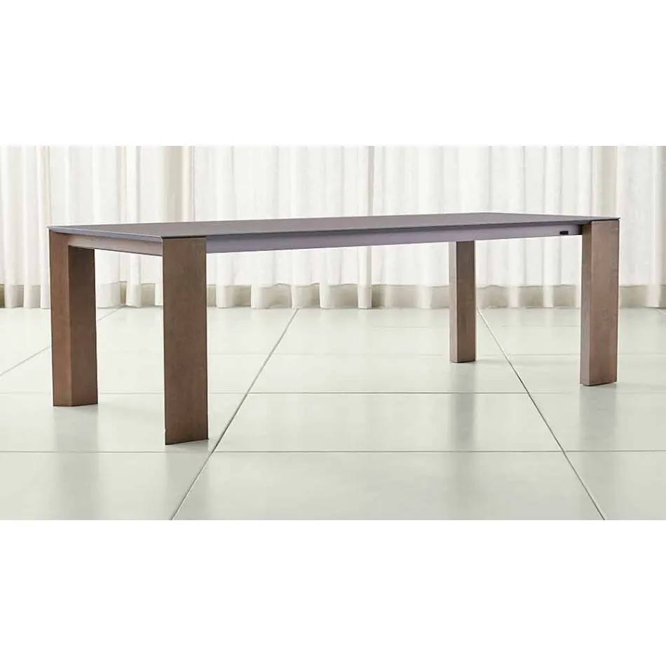 Tavolo Allungabile Fino a 300 cm in Ceramica e Gambe in Legno - Ipanemo Viadurini